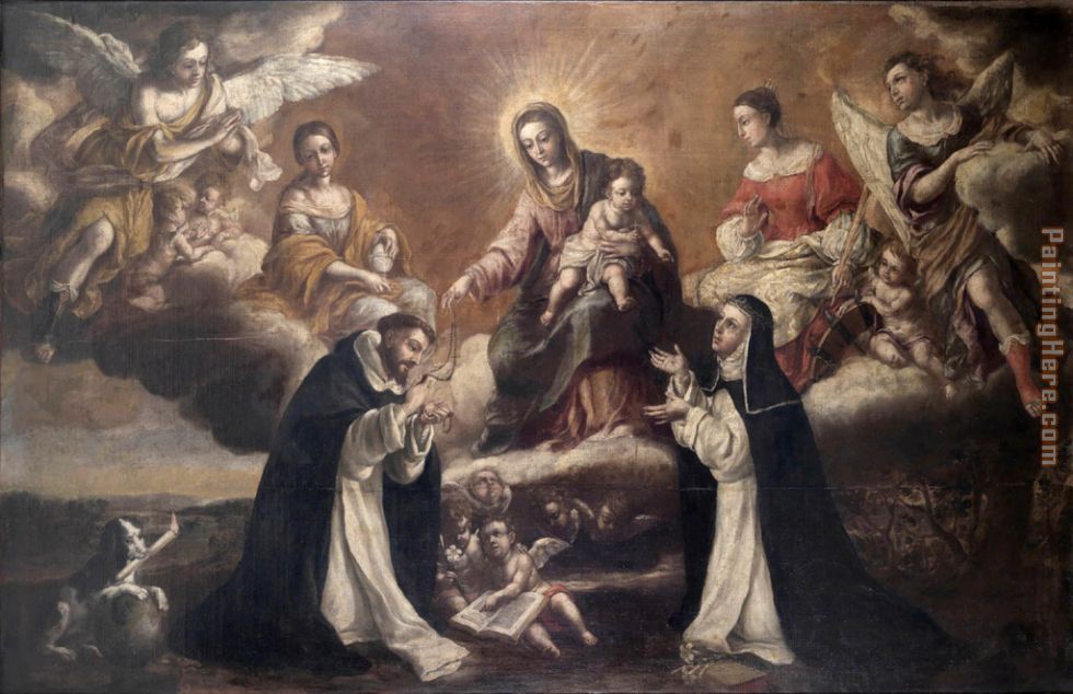 Virgen del Rosario Santo Domingo y Santa Catalina de Siena painting - Unknown Artist Virgen del Rosario Santo Domingo y Santa Catalina de Siena art painting
